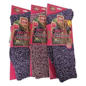 3-Pairs Women Lamb Wool Socks, Heavy Duty Warm Boots Crew Sock Marled NEW w TAG